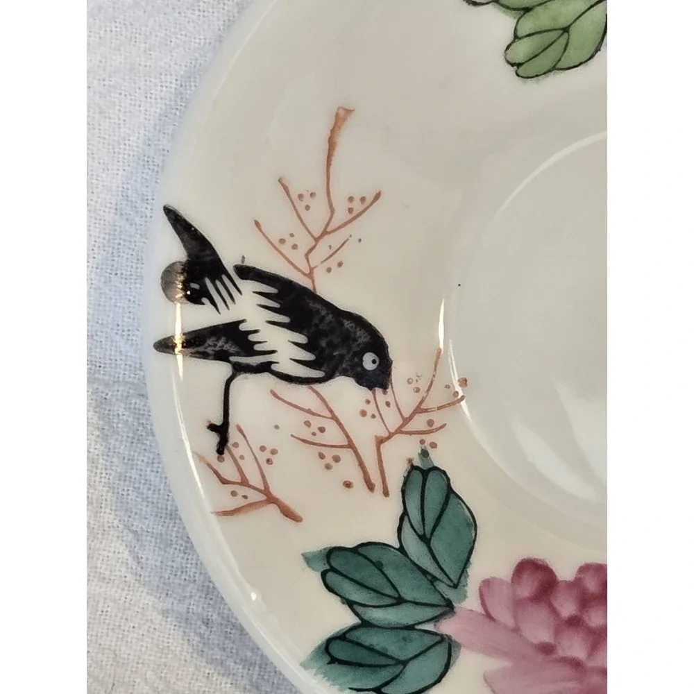 Vintage‎ F.S. Louie Berkeley CA Hand Painted Porcelain Saucer Bird Floral 4.5